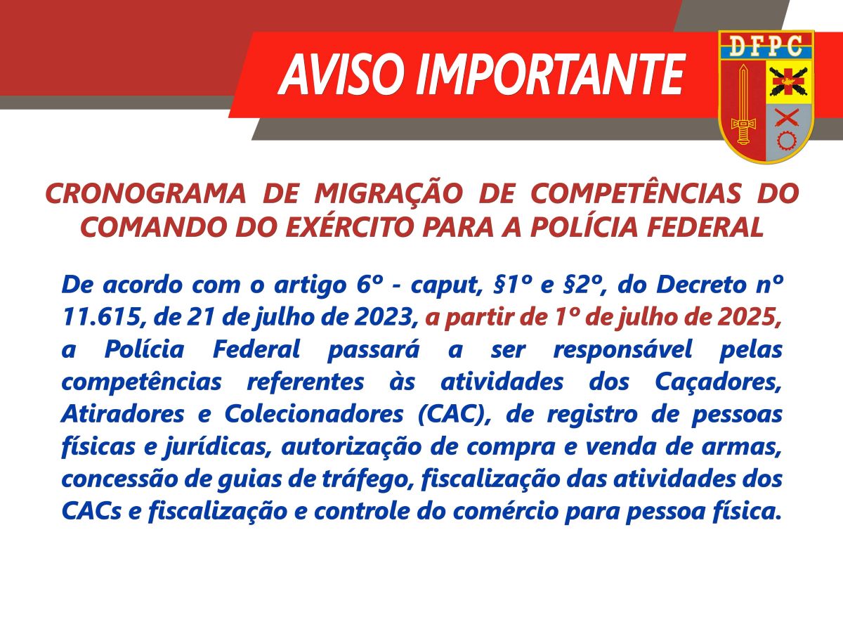 Migração de competências do Comando do Exército para a Polícia Federal
